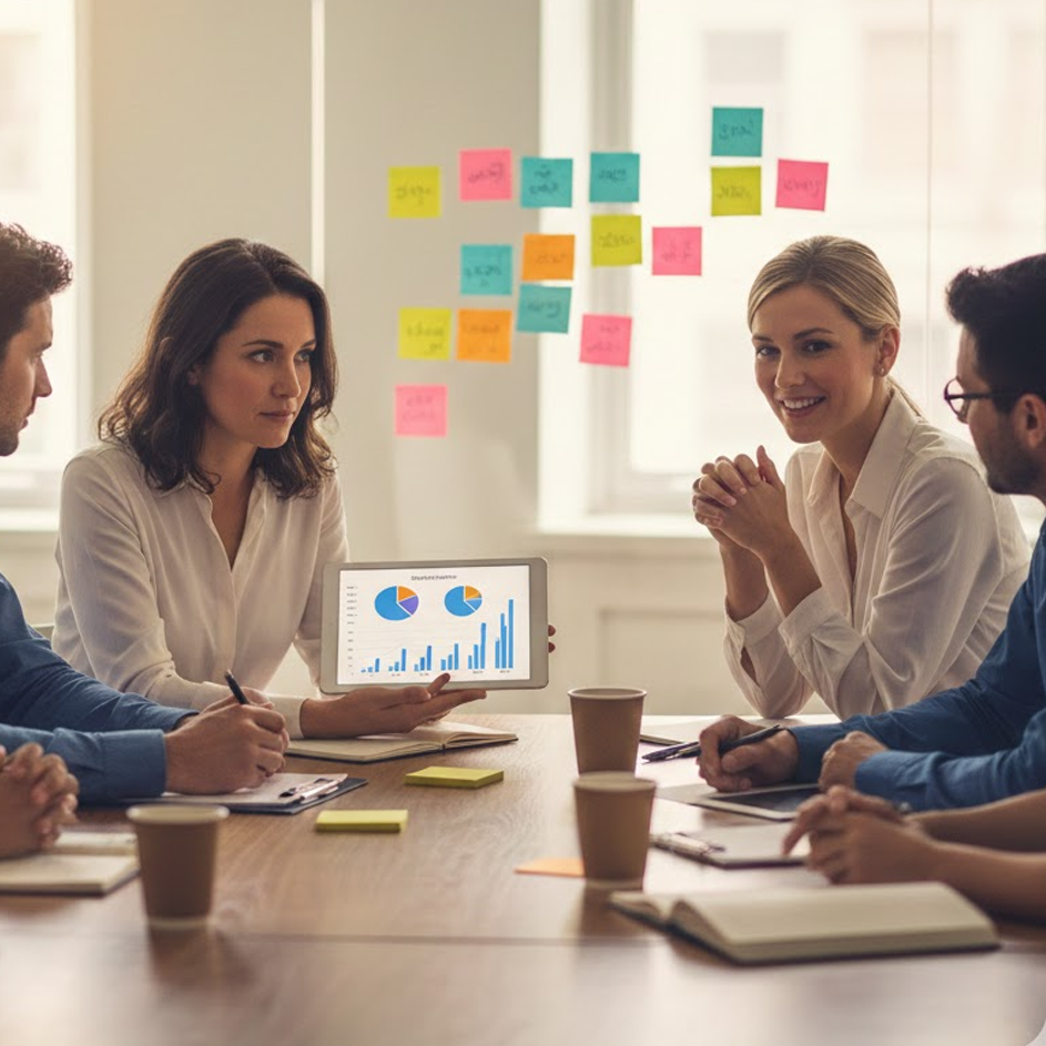 Team aan het brainstormen over resultaten van KTO